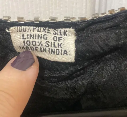 Vintage Butterfly Sequin 100% Silk Top Black Size M