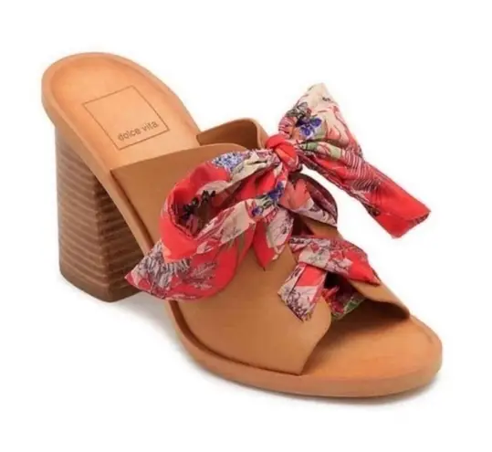 Dolce Vita Aleeya Red Floral Scarf Tie Leather Block Heel Peep Toe Sandals 8.5