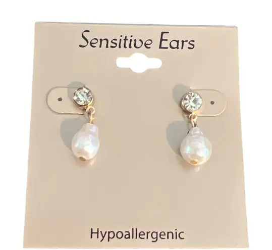Gold Tone Hypoallergenic Earrings Crystal Stud Faux Pearl Drop Sensitive Ear NEW