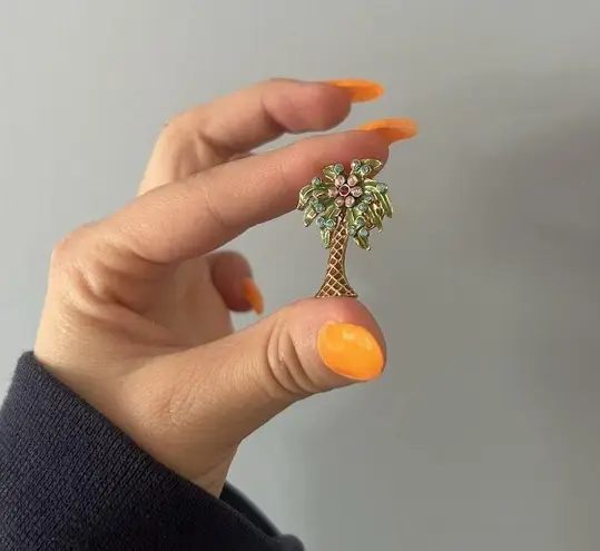 Nina Ricci NR Enamel Rhinestone Palm Tree Color Brooch Pin Signed Vintage Green