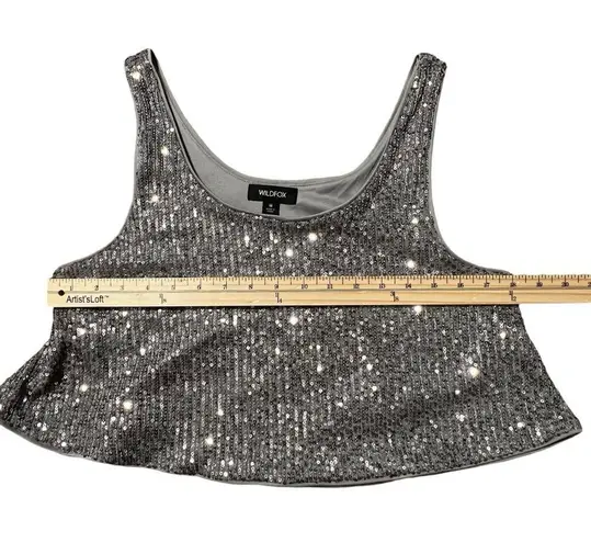 Wildfox  Armidale Silver Sequin Crop Tank Top Sz M Glam Taylor Swift Eras Tour - Image 6