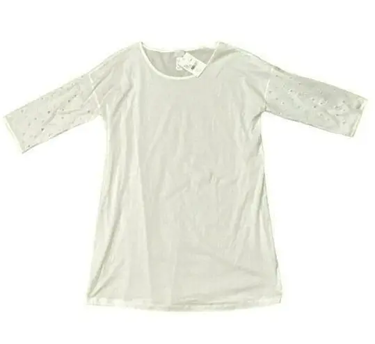 Hanro White Nightshirt Medium Eyelet 3/4 Sleeves Cotton Nightgown Womens NWT