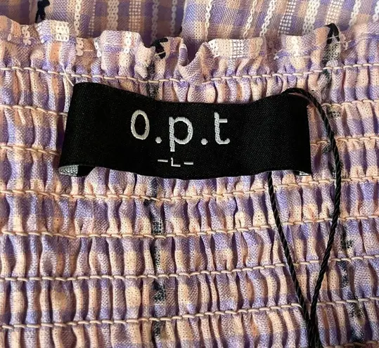 o.p.t Serenette Square Neck Smocked Gingham Midi Dress Purple Pink Size Large