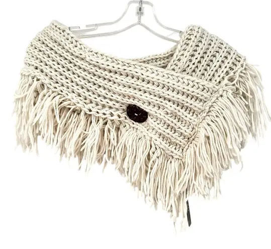 A & O International Crochet Boho Scarf Women's Cream Shoulder Wrap Fringe Chunky
