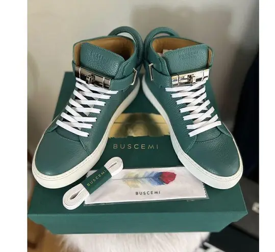 BUSCEMI Mid Sneaker, Women’s Italian Leather Hightop , Size 38 (Euro) Petrol NWT Green