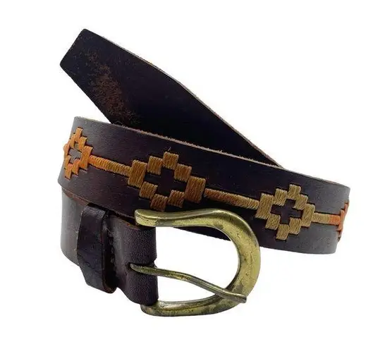 Vintage Embroidered Argentinian Cowhide Leather Hand Stitched Belt