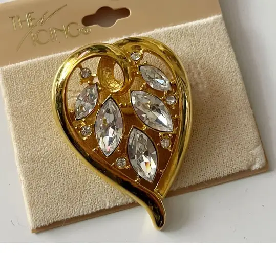 The Icing • Gold Heart Brooch with Crystal Accents