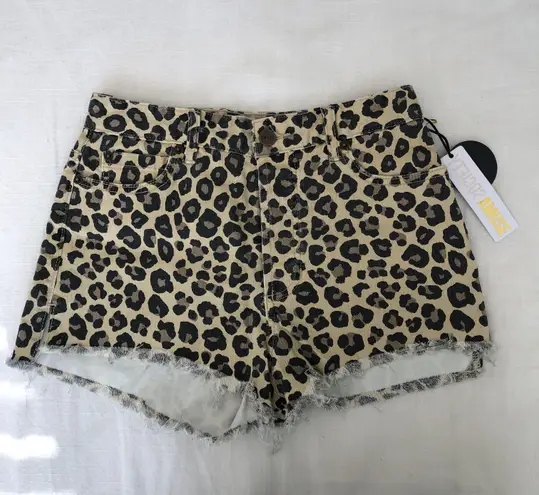 Amuse Society Shoreline Beige Leopard Print Cut Off Denim Shorts