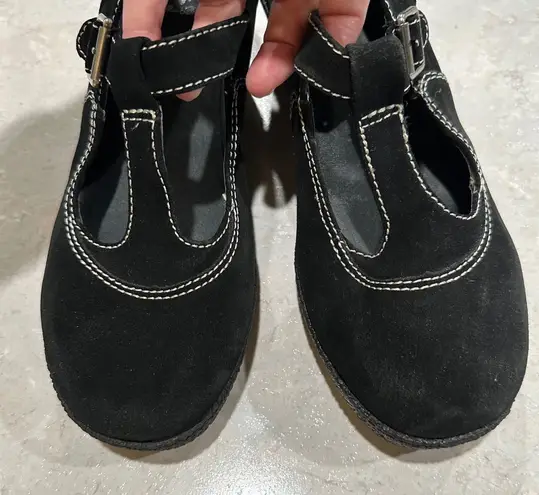 Yellow Box Samantha Black Suede Leather T Strap Wedge Shoes Size 10