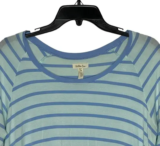 Matilda Jane  T-Shirt Size Small Blue Striped Stretch Blend Womens 3/4 Sleeve