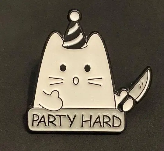 Party Kitty Pin or Magnet | I hope that knife is for the cake Black