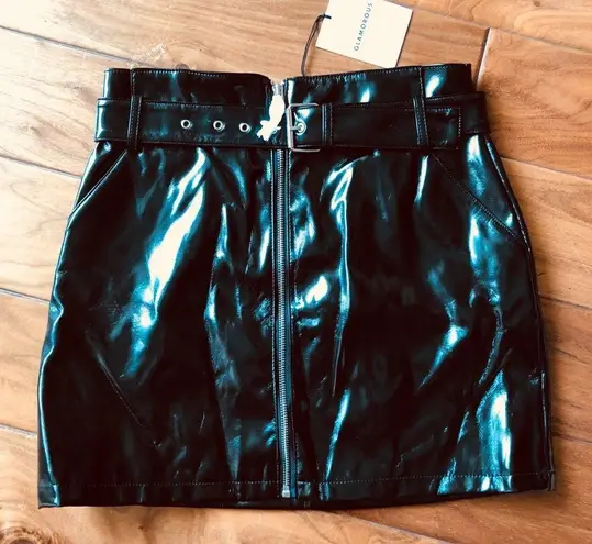 Glamorous Patent Black Vinyl Skirt Zip Front 6