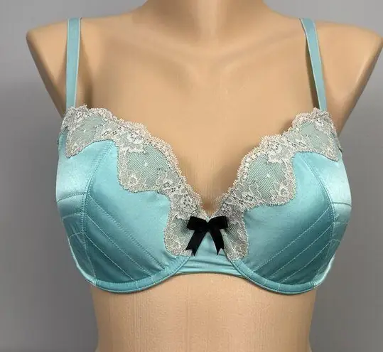 Marie Meili Bra US Size 34D Aqua Teal Blue Silky Satin Lined Underwire Bow
