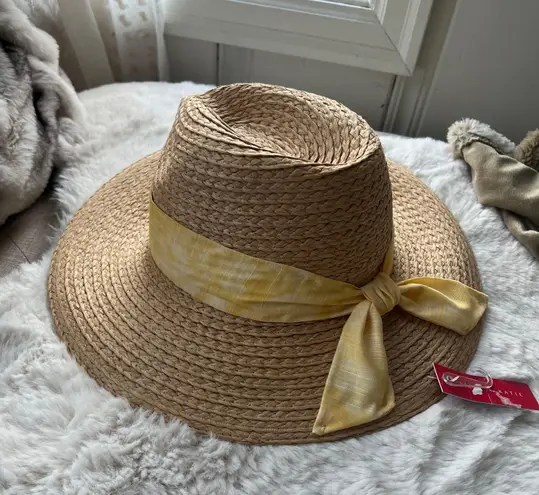 Kelly & Katie Straw Ribbon Panama Hat in Tan & Yellow NEW