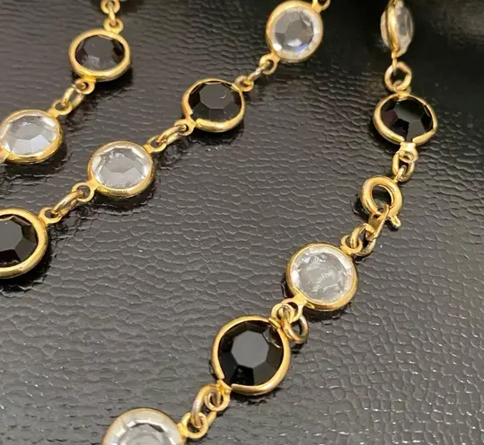 Swavorski Swarovski Signed Necklace with Bezel Set Flat Clear & Black Crystals 35"