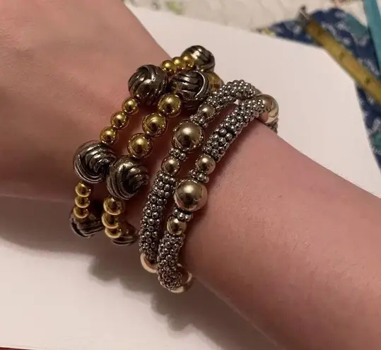 Lot Of 2 Women’s Stretchy Spiral Bracelets Beaded Two Tone