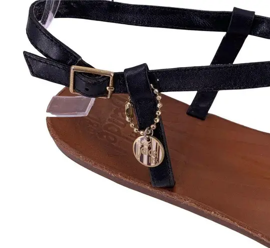 Henri Bendel Black Leather Logo Stud Thong Sandals Flats Size 6