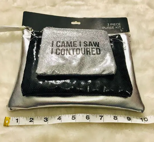NWT 3 Piece Black & Silver Travel Makeup Bags Gift Set