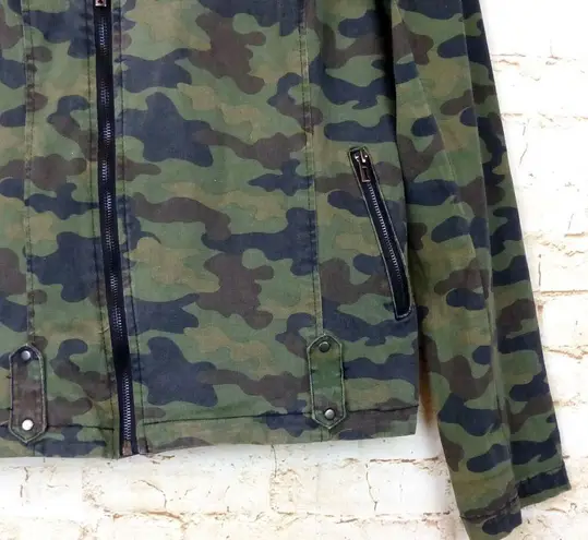 Tripp NYC Royal Bones Tripp NCY Moto Jacket Womens L Green Camo Stretch Punk Grunge Y2K