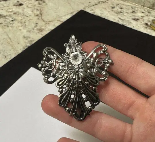 Handcrafted Signed Jane 1997 AOL Brooch Pin Silver Tone / Rhinestone