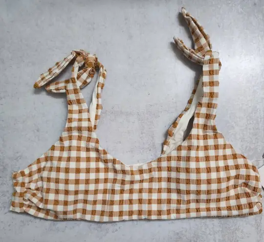 ANDIE NWT Sparrow Gingham Mandalay Bikini Top Tie Straps Swimwear Size XL