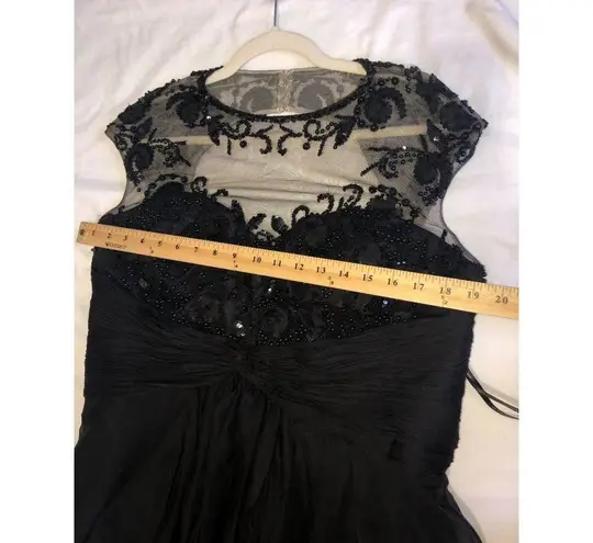 Alyce Paris Gown Size 16 Prom Cap Sleeve Maxi Formal Black Beaded Chiffon NEW