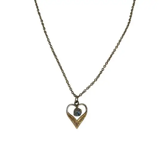 Vintage Blue  Stone Heart Diamond Necklace Everyday Anniversary