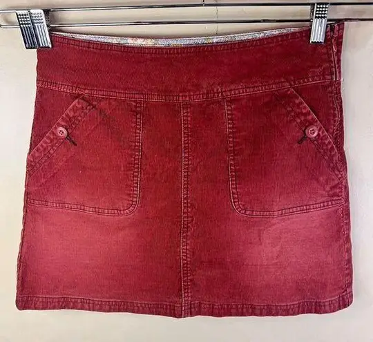 prAna  Women's Red Corduroy Boho Mini Skirt Size 8 Casual with Pockets Grunge