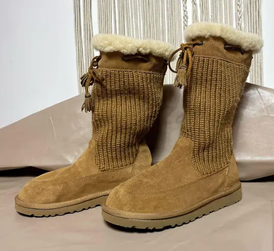 UGG s Australia Suburb Crochet 5921 chestnut Tan Mid Calf Boots Women's