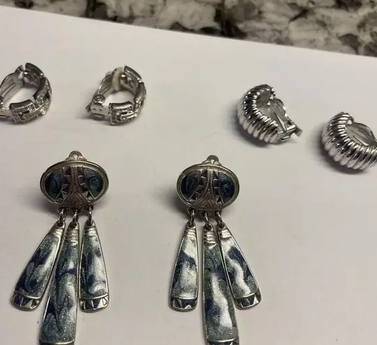 Lot Of 3 Silver Tone Costume Earrings Screw On Clip