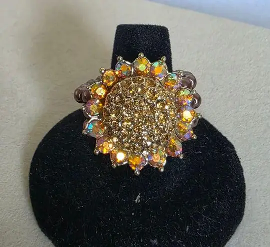 Rhinestone Sunflower Stretch Ring Gold