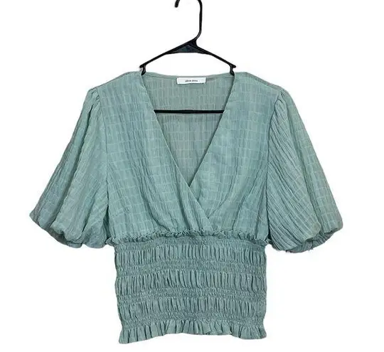 idem Ditto  Smocked Puff Sleeve Blouse Textured Size Large‎ Gauze Mint