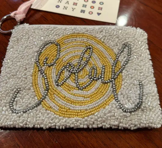 NWT Tiana NY Soleil White and Yellow Beaded Coin Purse Pouch