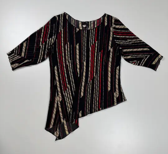 Vintage 90s Abstract Asymmetrical Sheer Top Black & Red Grunge Goth Y2K Size XXL