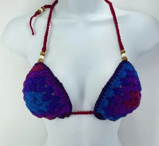 Handmade Napper brand granny square string bikini top halter adjustable crochet Purple Size undefined