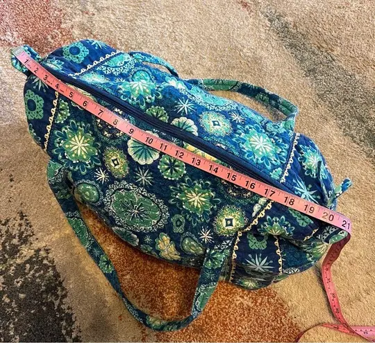 Quilted Fabric Overnight Weekend Duffle Bag Carry On Blue Yellow Floral Zip