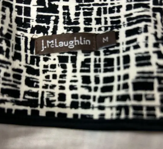 J. McLaughlin Sketch Geo Print Bedford L/Sleeves Dress M Black Off White Stretch