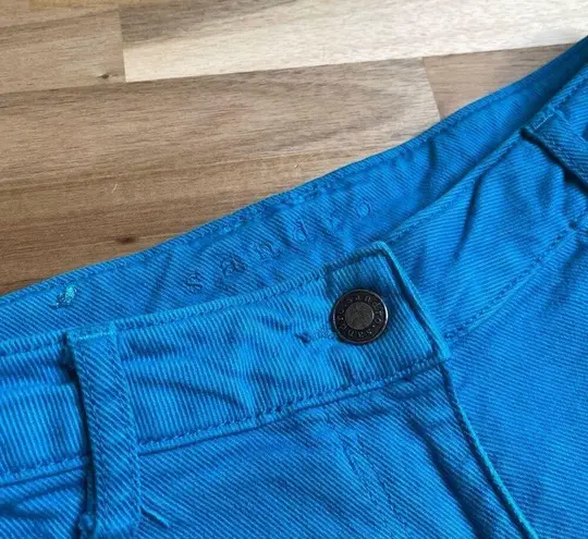 Sandro Paris Bold Blue Cropped Frayed Hem Jeans Shorts Size 36