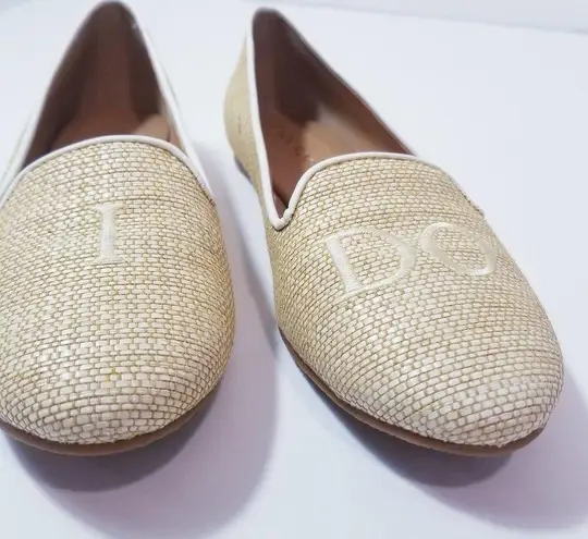 Jack Rogers  Raffia Woven Loafers Flat Shoes Bride Wife "I Do" Embroidery