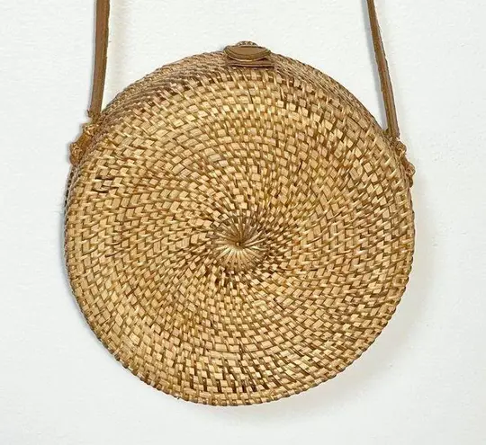 Rattan Woven Round Crossbody Bag Brown