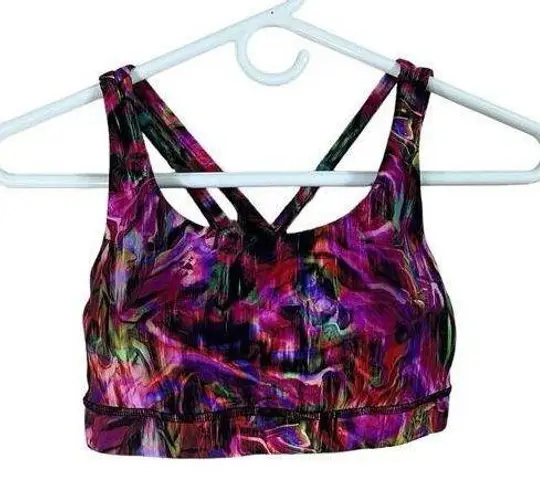 Lululemon Size 4 Energy Sports Bra Hyper Flo Pink Abstract Strappy Active