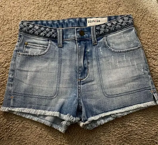 Pistola Natalia Shorts Denim Jean Distressed Raw Hem Braided Waistband S