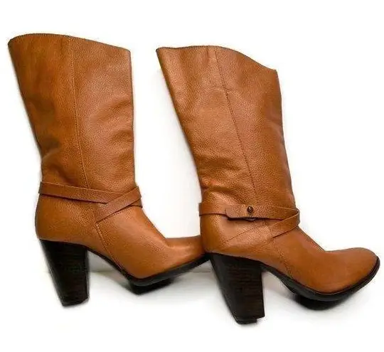 Lilimill Leather Mid Calf Heeled Cognac Boots 36 Size 5.5