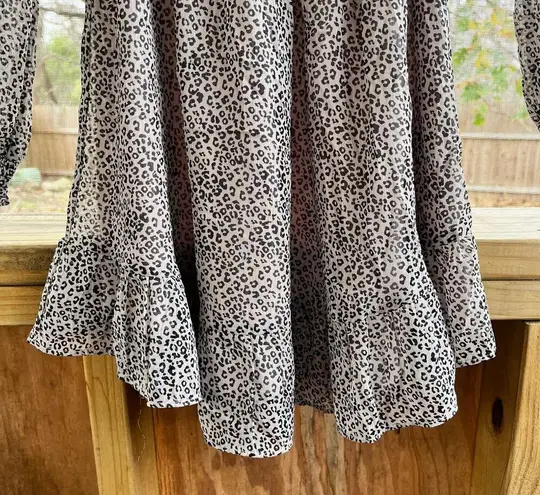 WAYF Dede x Emily Leopard Print Pleated Long Sleeve Mini Dress Size XS