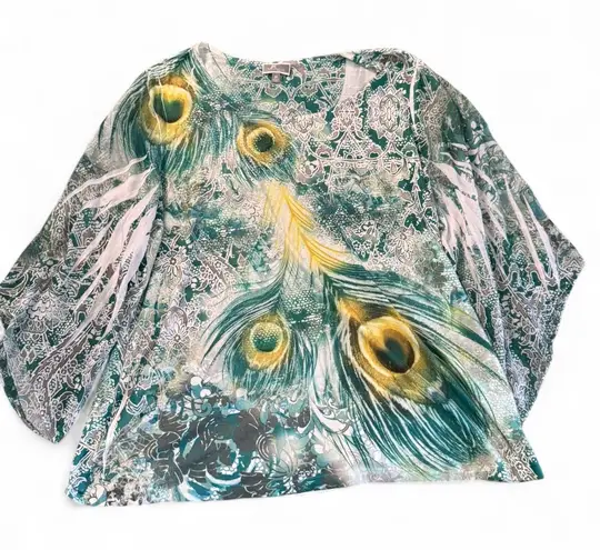 JM Collection Woman 3X Peacock Feather Rhinestone Tunic Top Plus Size