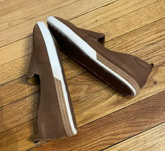 Kork-Ease Peyton Leather Slip-On Sneakers Flats NWOT Loafers moccasin White Sole Trim Brown tan daily super comfy preppy work