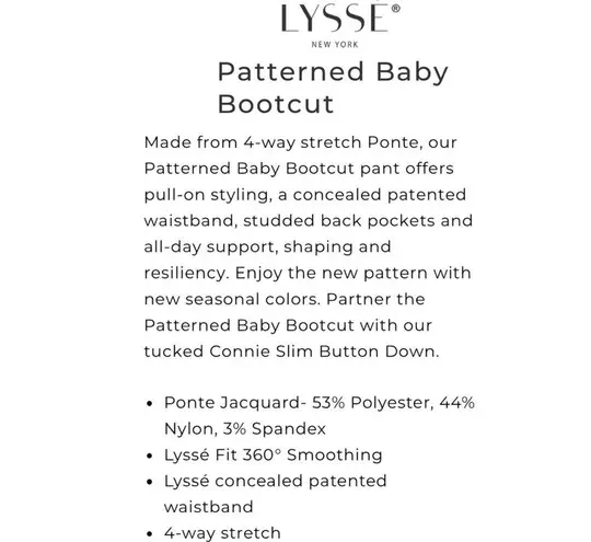 Lysse Patterned Baby Boot Refined Tweed Print Ponte Pull-on Tummy Panel Pants S