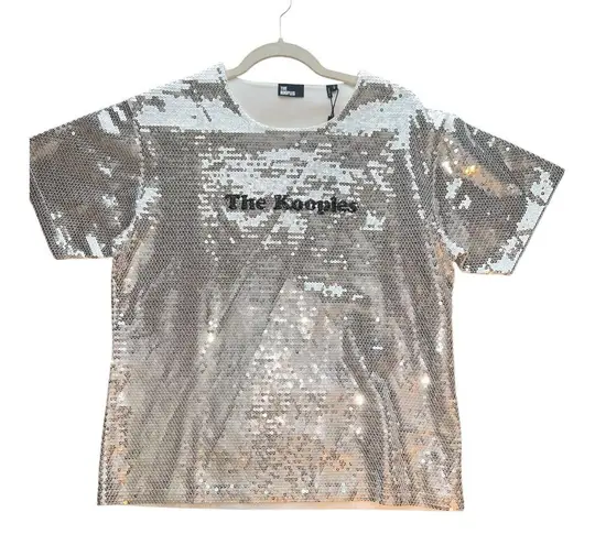 The Kooples Silver sequined t-shirt, Size Large NWT short sleeve crew neck