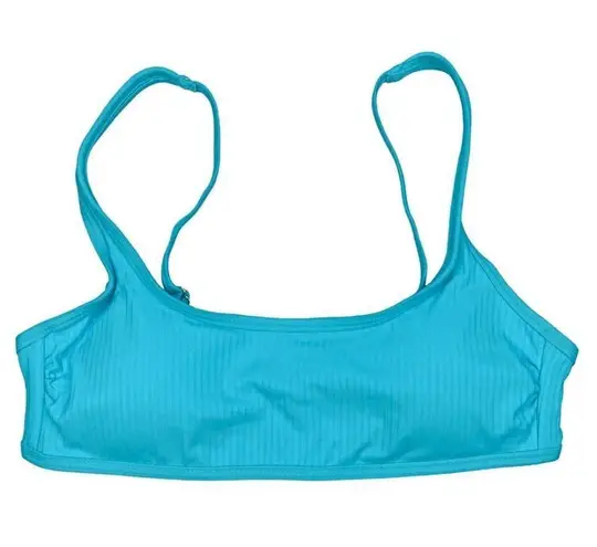 California Waves  Ribbed Bralette Bikini Swim Top Adjustable Straps Blue Medium