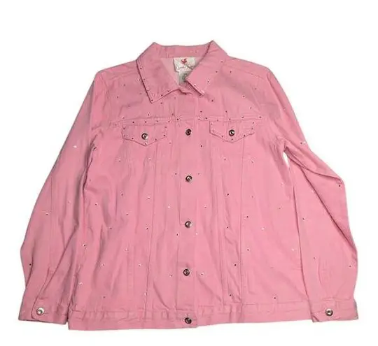 Quacker Factory Vtg Y2K Pink Rhinestone Embellished Cotton Denim Jacket S